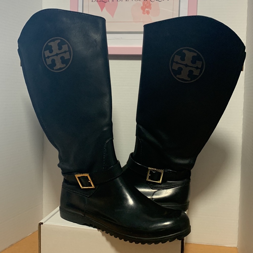 TORY BURCH  graphic print riding Rain/snow boots Size 10 all weather #048.